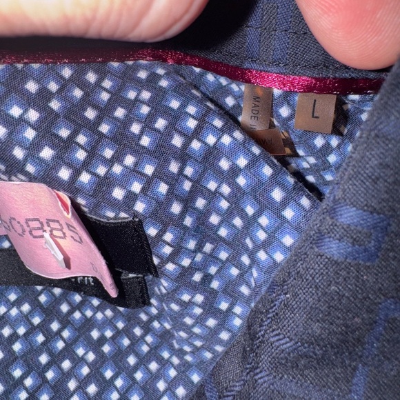 Bugatchi Men’s Large Shaped Fit Dark Navy/Blue Geometric Shapes Dress Shirt - Picture 10 of 12